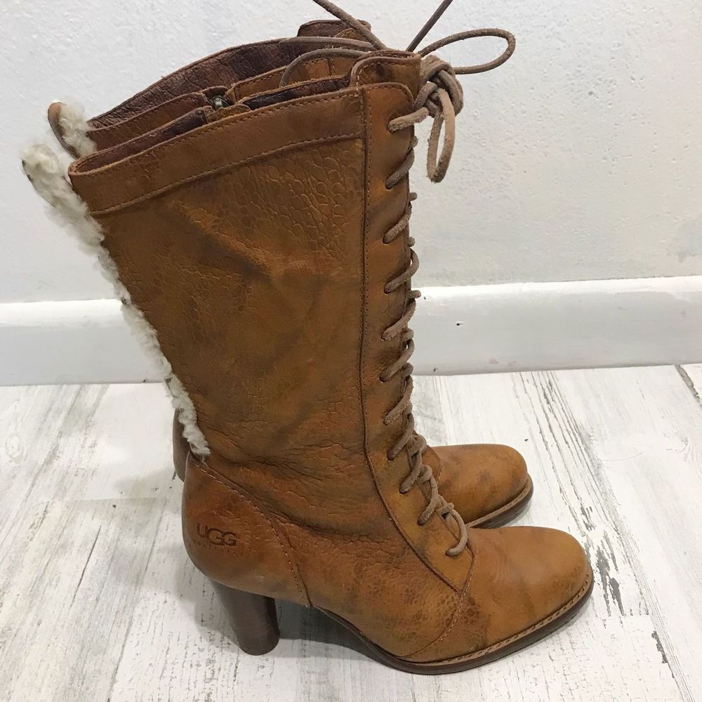 Ugg Camille Lace Up Heel Boot with Fur Detail - Picture 6 of 11